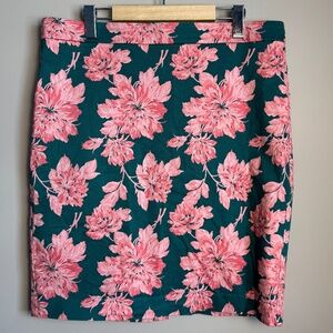 J. Crew‎ Mercantile Women's Floral Print Pencil Skirt Green/Pink Size 14 Lined
